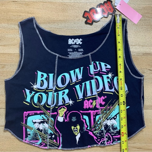 AC/DC Women's Blow Up Your Video Graphic Cropped Tank Top Blue Size L - Picture 4 of 5